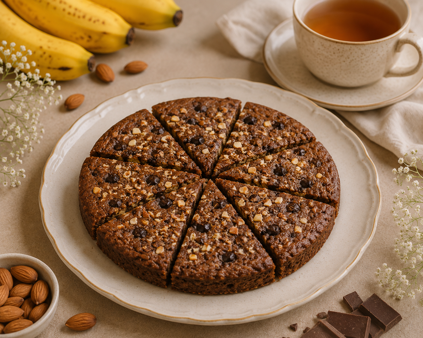 Brownie de plátano y almendras con chips de chocolate